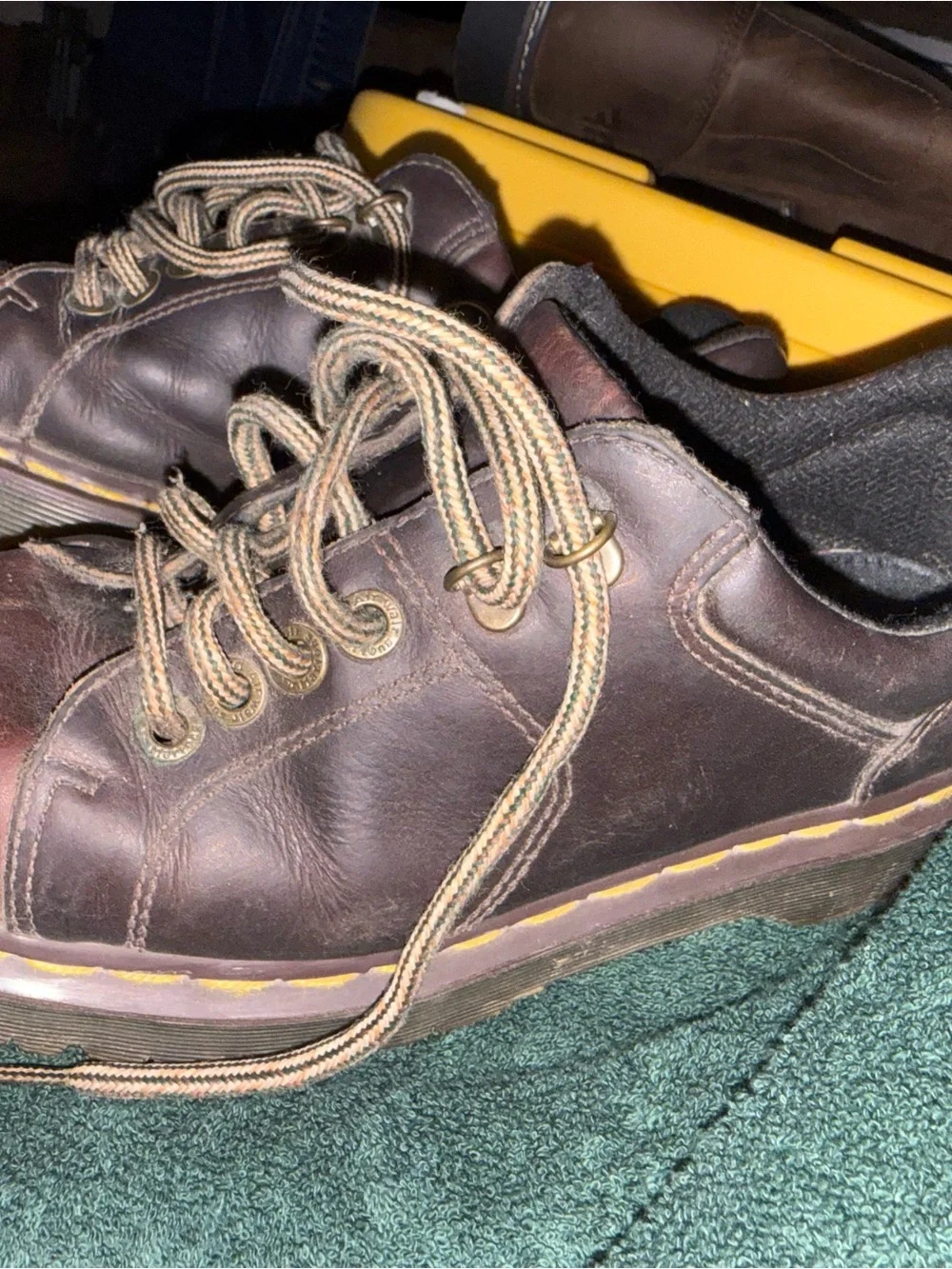 Timberland PRO Dark Brown Leather Lace-Up Oxfords with Yellow Stitching
